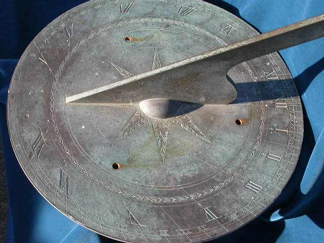 Click for larger version of ANTIQUE PATINATED BRONZE SUNDIAL Image 1