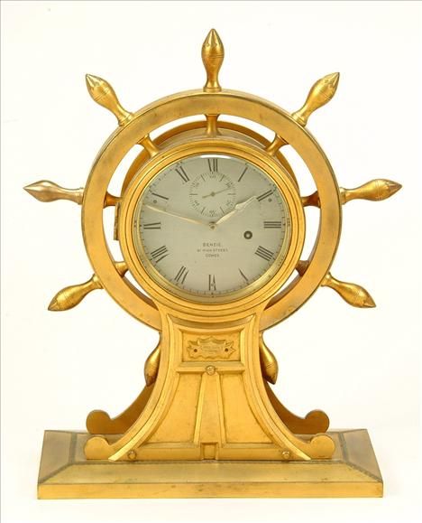 Click for larger version of MAGNIFICENT FUSEE SHIPS WHEEL DESK CLOCK Image 1